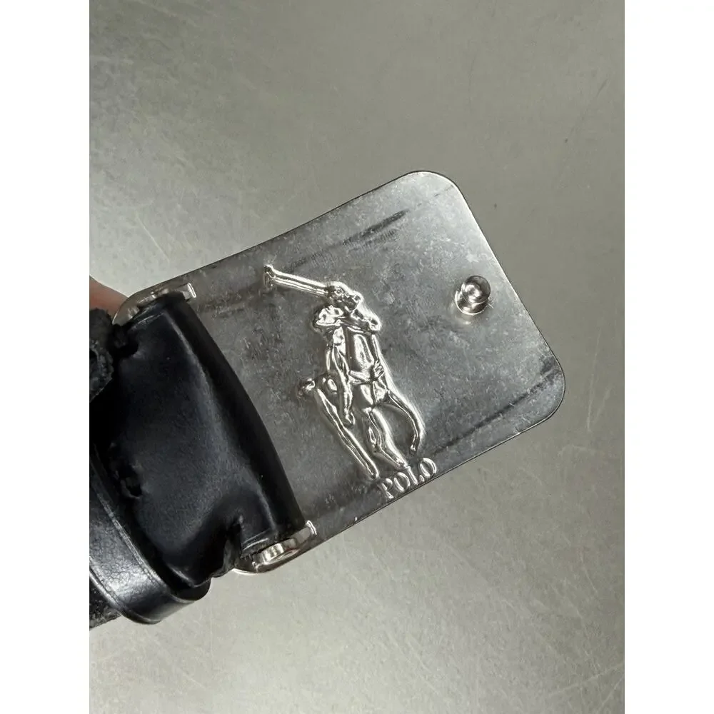 Vintage POLO by RALPH LAUREN Silver Buckle Black Leather PONY Classic 34-38.5